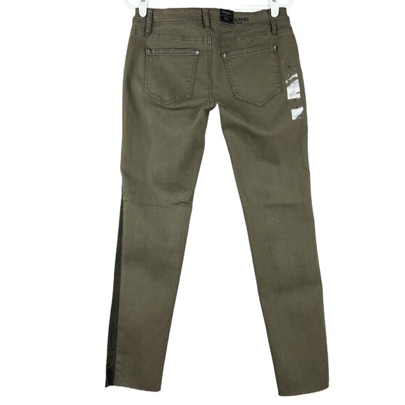 GRACE in LA Women's Jeans Size 29 Skinny Stripe Side Stretch Raw Hem Olive Green - Picture 2 of 13